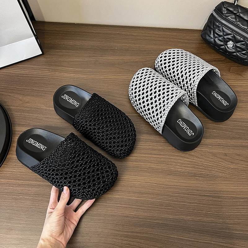 网面透气包头拖鞋女外穿厚底镂空凉拖夏季新款网红一脚蹬懒人拖鞋