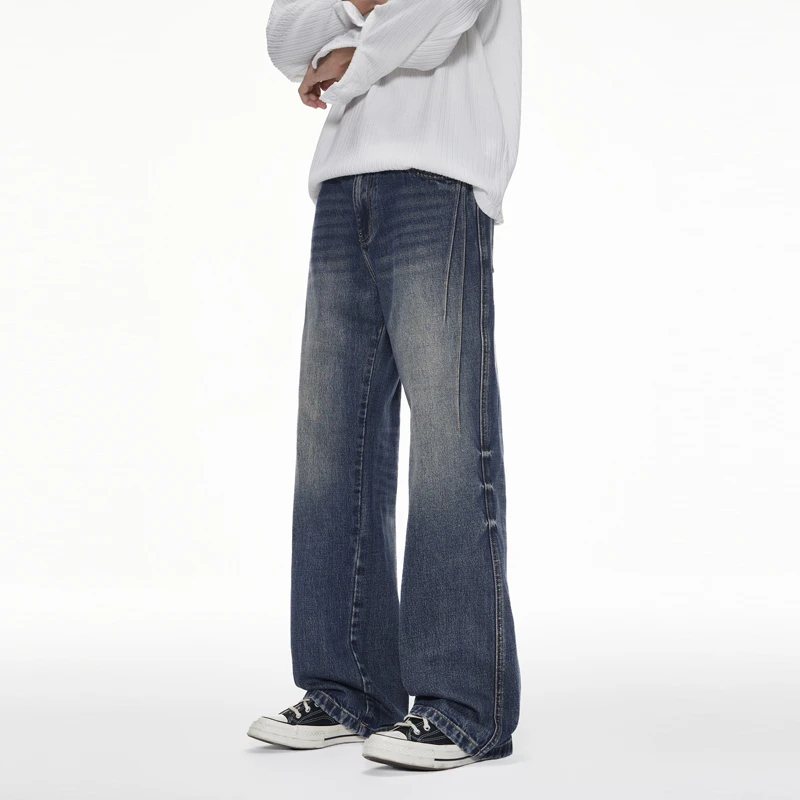 美式高街牛仔裤男士2025年秋季新款潮牌宽松直筒休闲阔腿长裤子潮