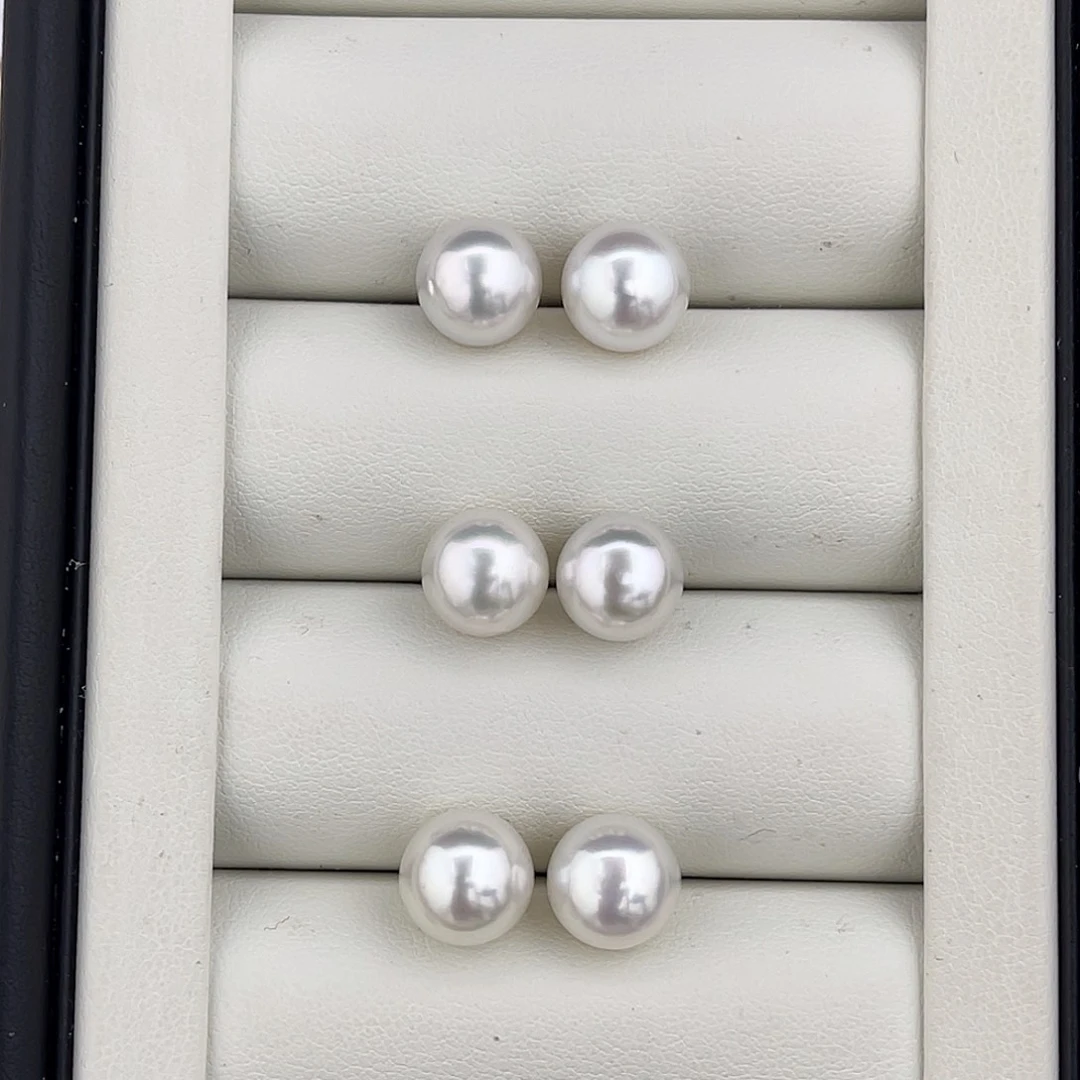 定制海水珍珠未镶嵌裸珠澳白素钉9-10mm 秒杀460/对