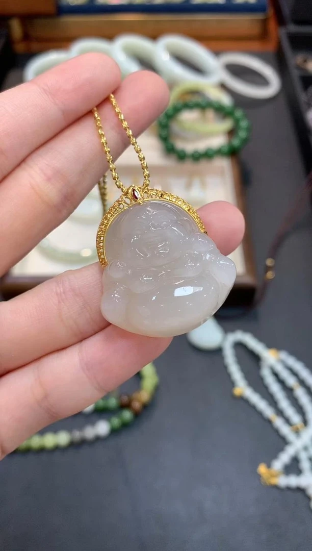 【藕粉佛公】和田玉佛公吊坠-18K金-不含链-BH210-YL|BHT5