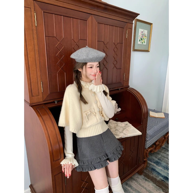 FF BLUE  miu系甜妹 俏皮可爱花边毛呢短裤高腰宽松休闲裤女