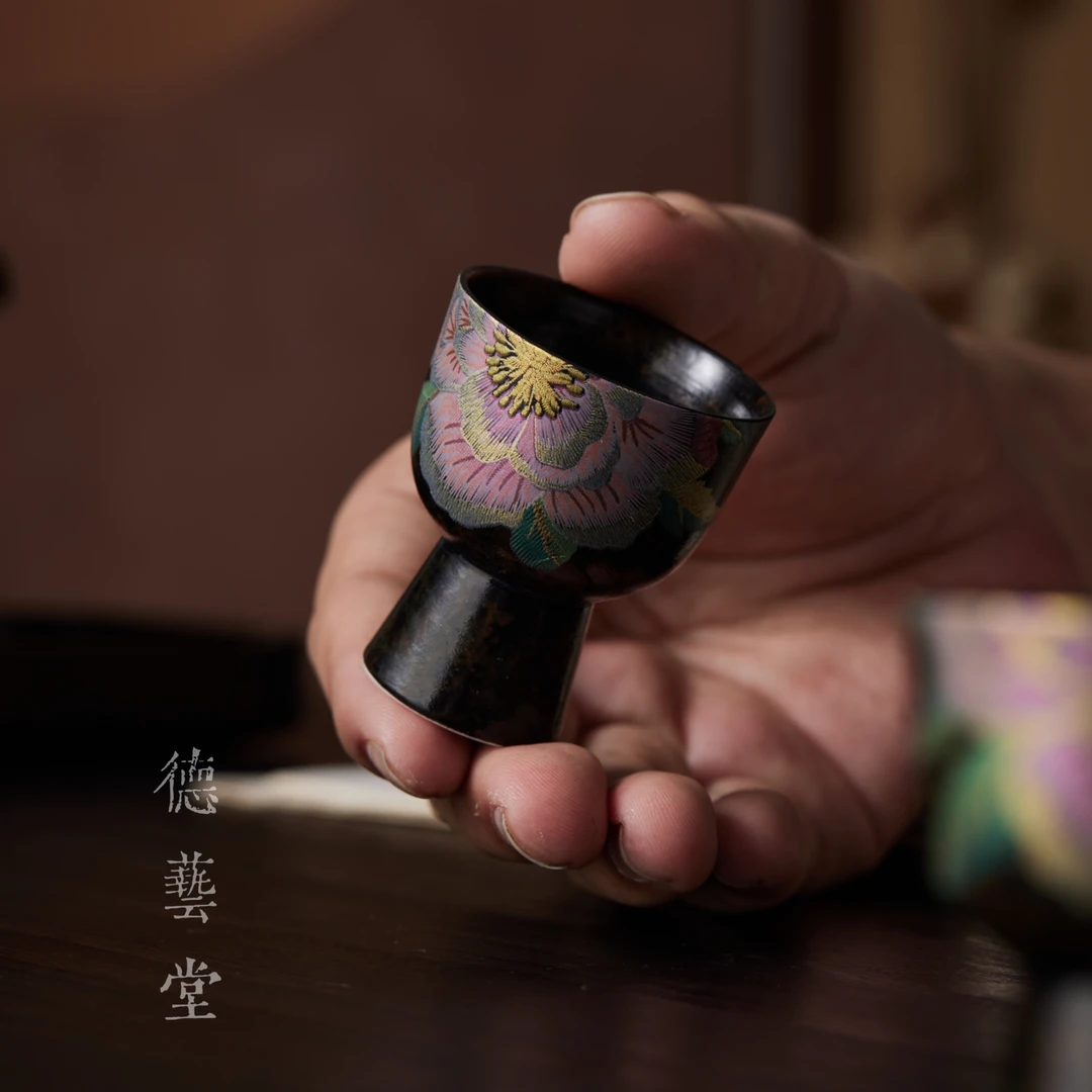 【德艺堂】洞尚造物缂丝工艺防烫手绘牡丹花闻香杯女士新中式高端