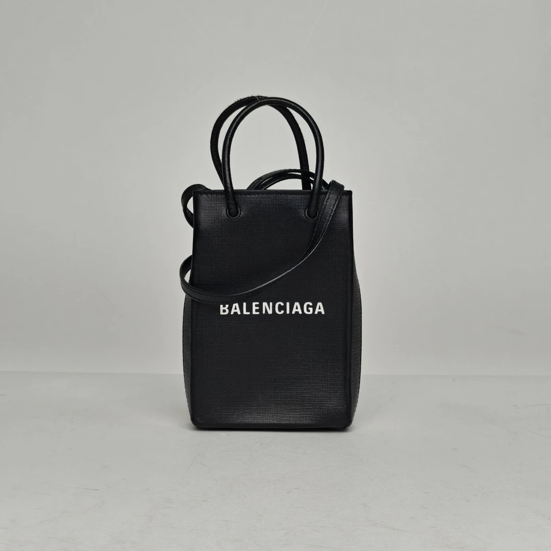 95新 Balenciaga/巴黎世家 【娇】黑色PVC mini 竖版风琴包 010333