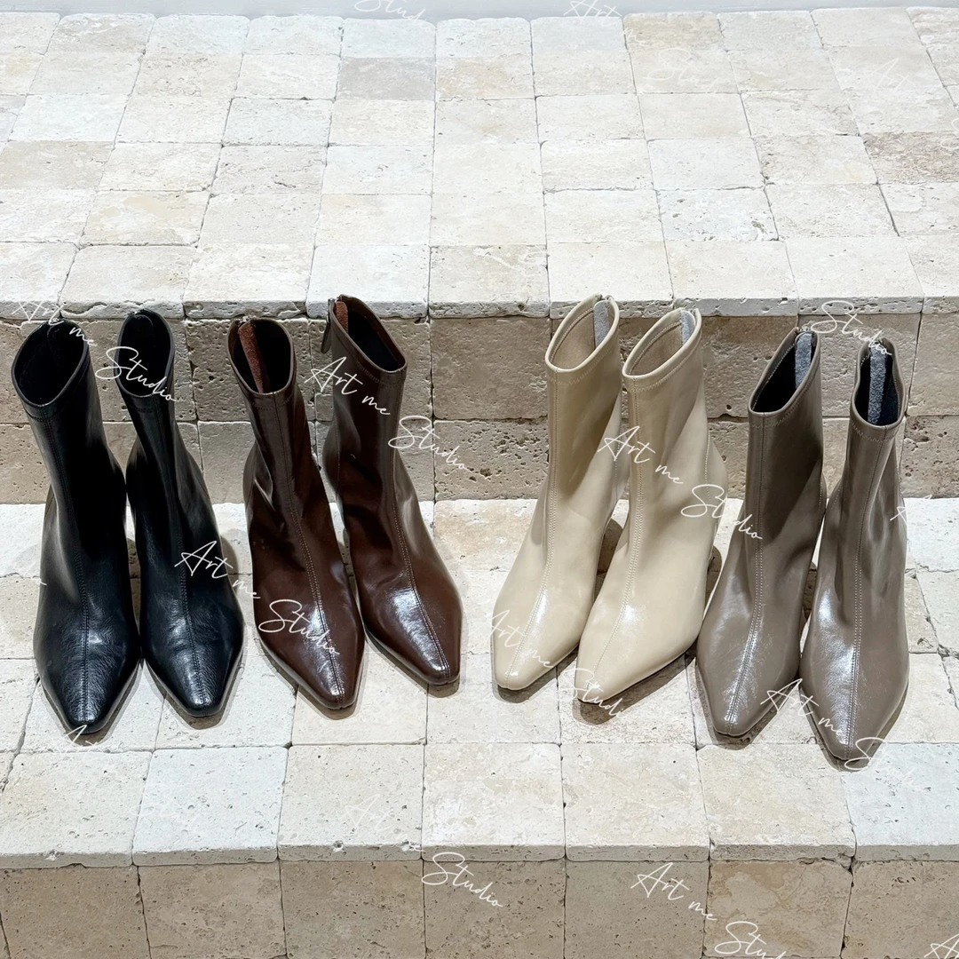 【ART ME】摩登尖头万能搭拉链款一脚蹬四色高跟靴w24554