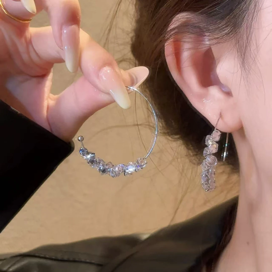 铜合金耳饰 简约闪钻圆圈耳环女小众设计圈圈耳圈耳饰气质耳钉