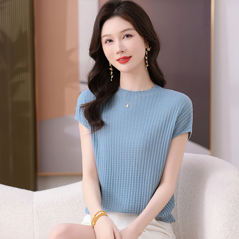 2025新款夏季遮肚宽松显瘦设计感小飞袖时尚洋气女针织衫q上衣