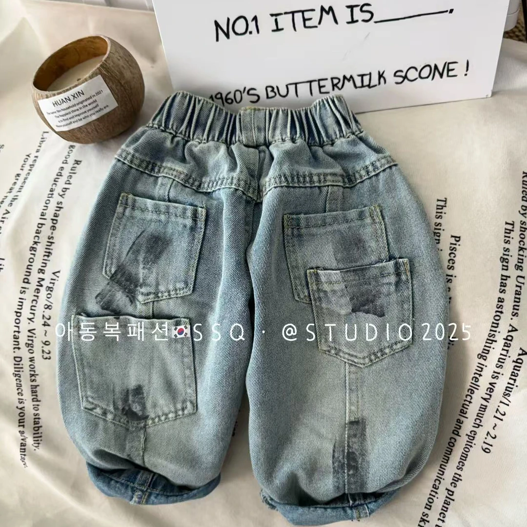 F8804甩漆四口袋牛仔裤2025新品