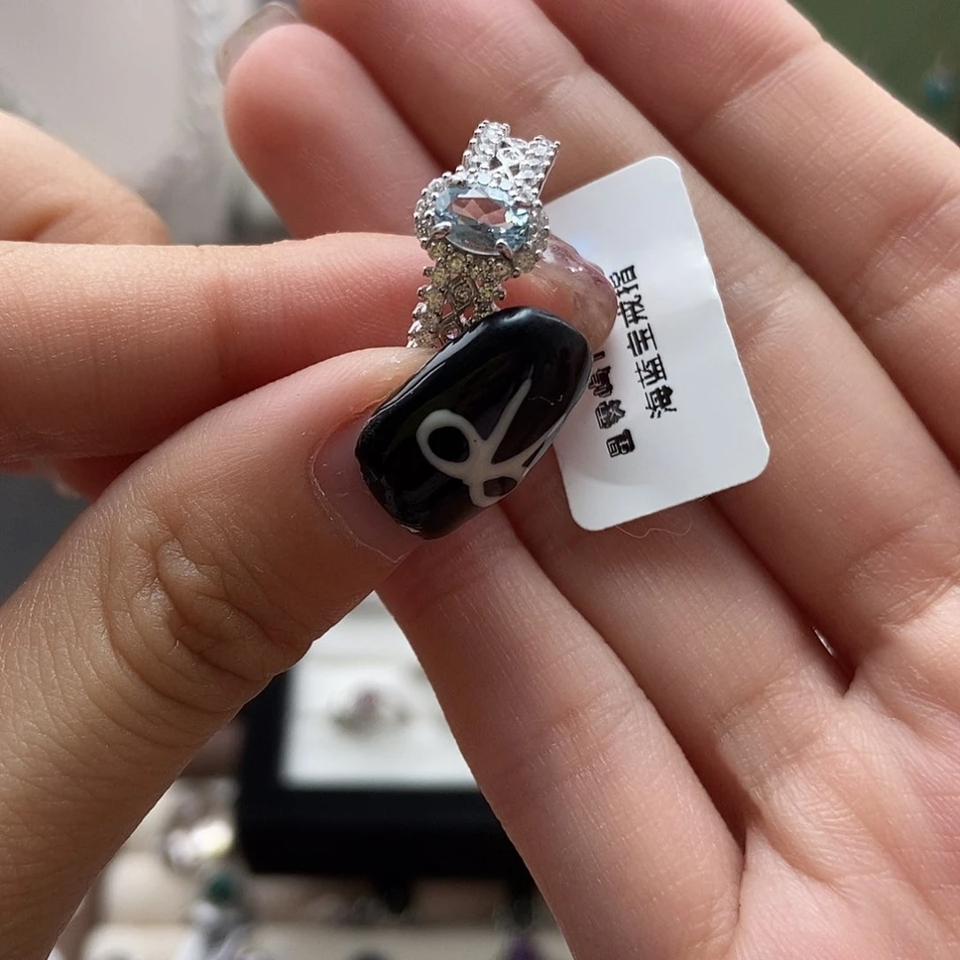 水晶戒指银S925镶嵌子***?海蓝宝宝石切160