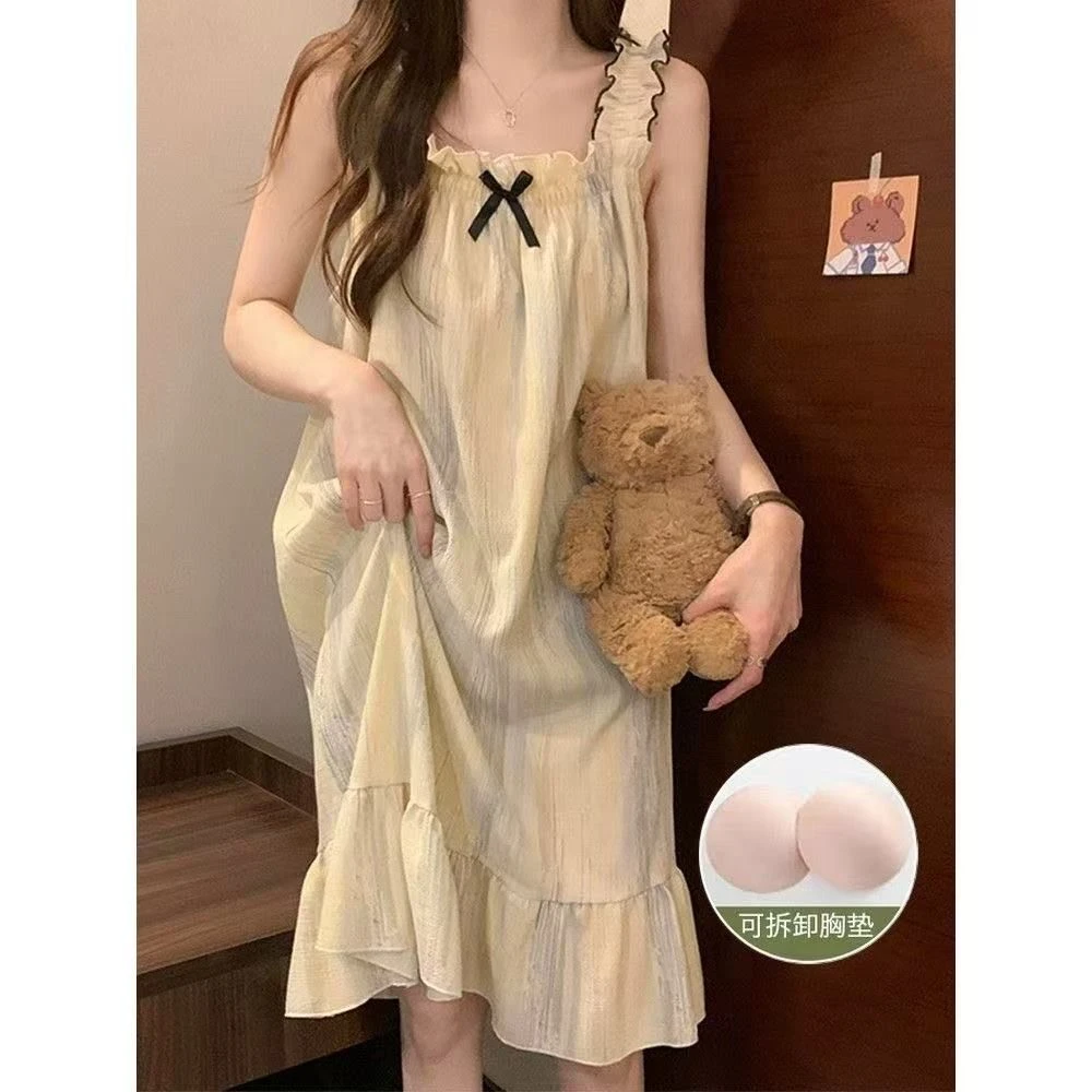 【带胸垫】夏季新款吊带睡裙女甜美可外穿长裙家居服
