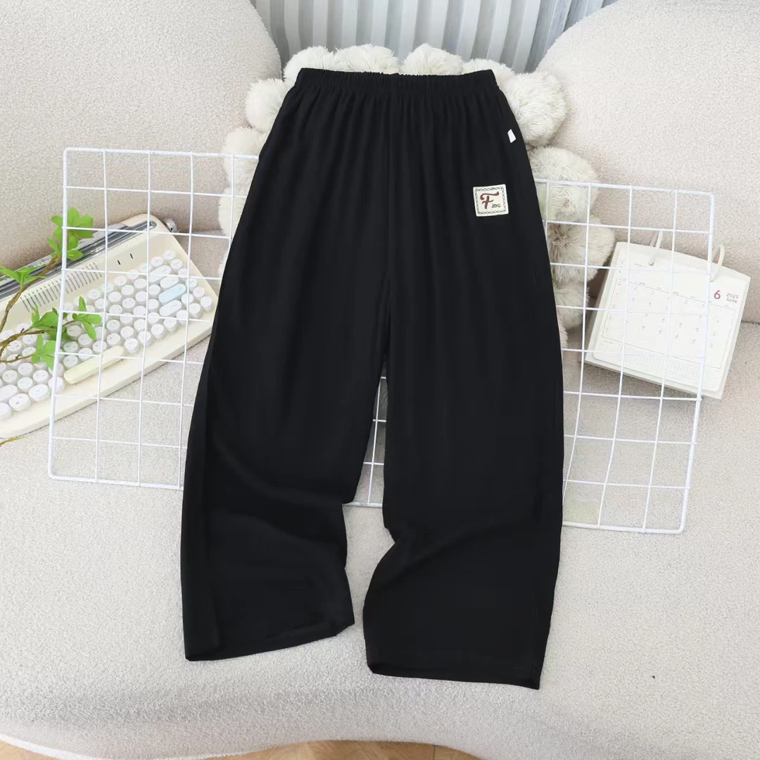 大童绵绸人造棉裤子纯色好搭高级夏季