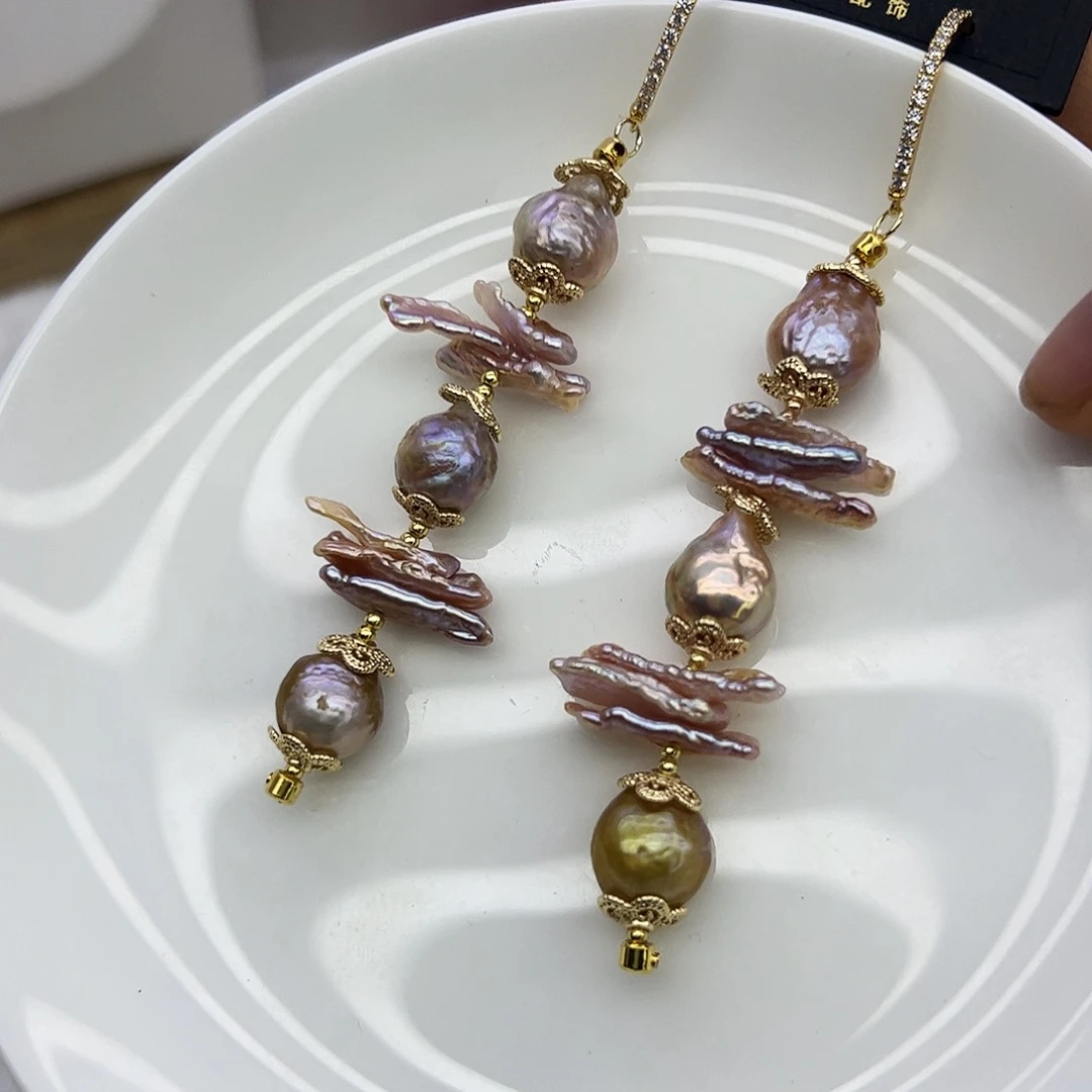 淡水珍珠银S925镶嵌耳饰