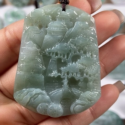 翡翠颈饰未镶嵌山水牌福利