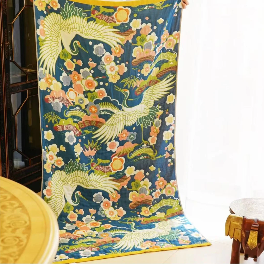 纯棉纱布浴巾--仙鹤80*160