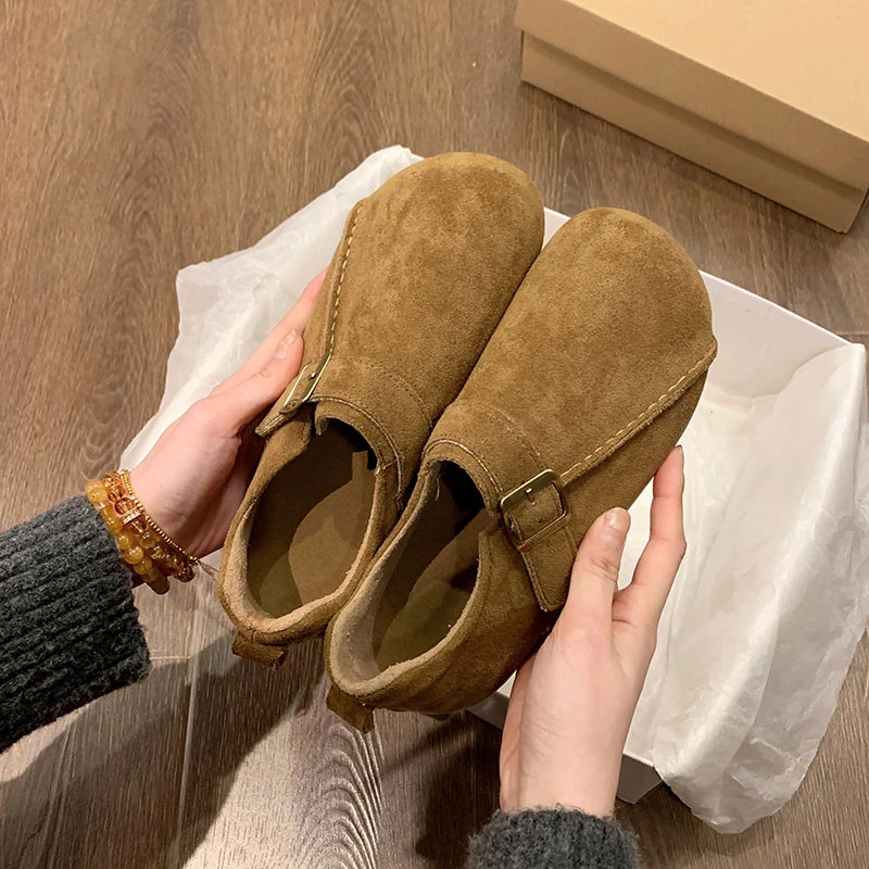 全包复古勃肯鞋女2025春秋新款厚底百搭磨砂赖人鞋豆豆博肯鞋单鞋