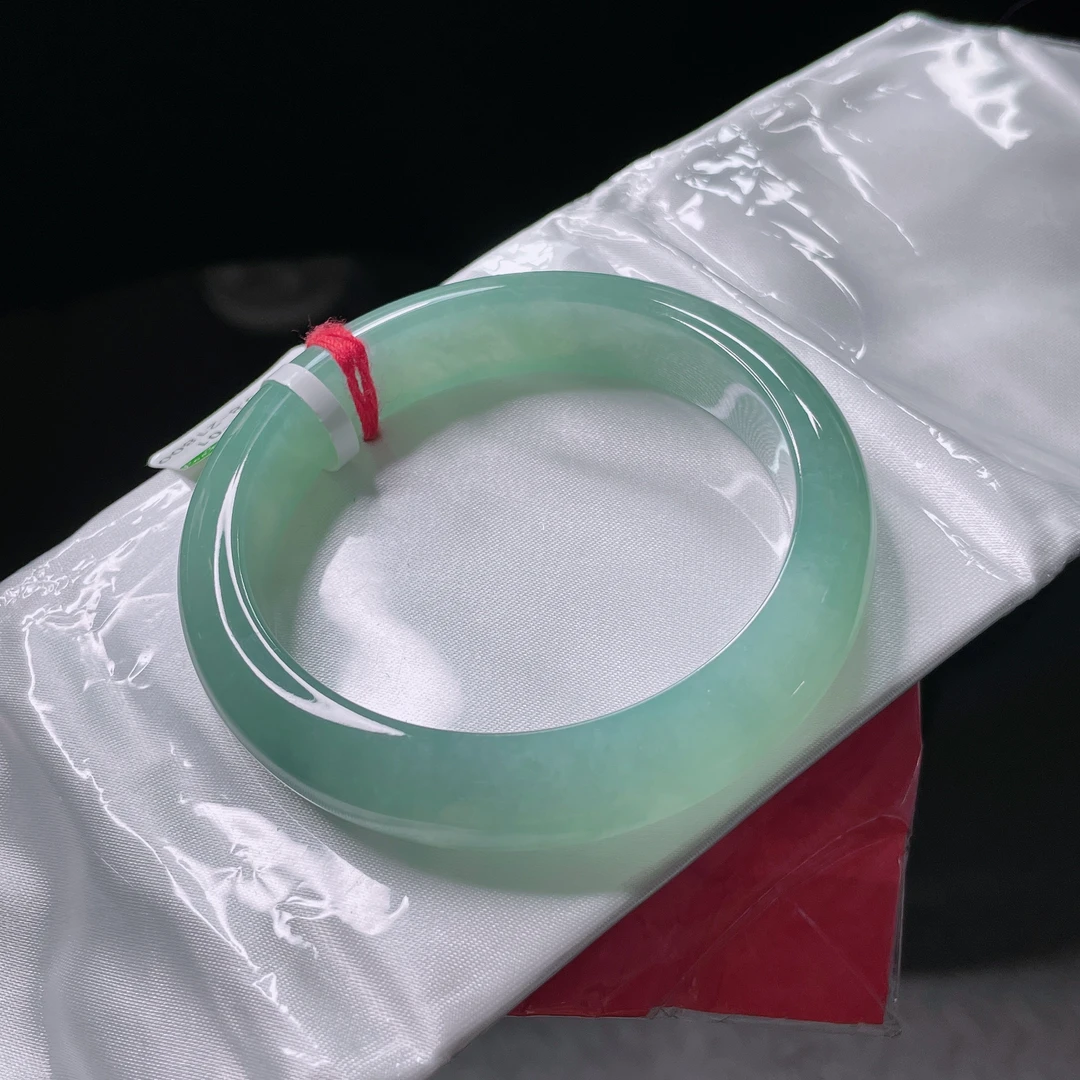 55.8圈口天然缅甸A货翡翠冰种老蓝底宽边手镯时尚经典女款玉镯子