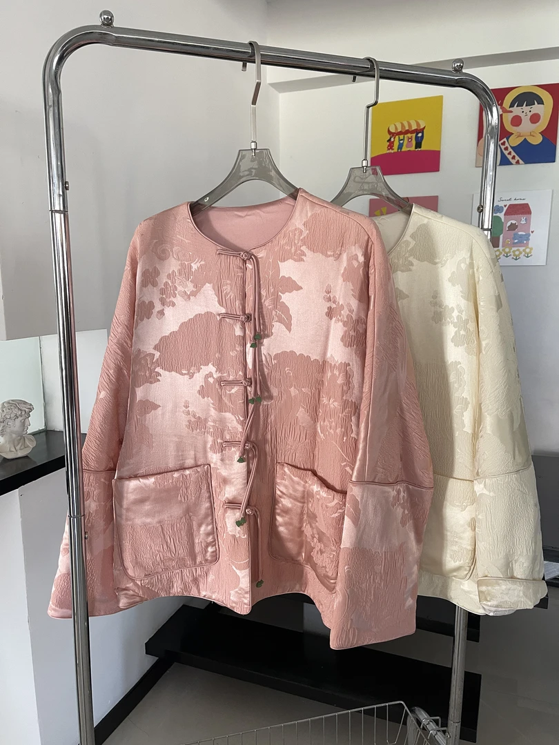 zhaoxiaopao/赵小泡凤凰于飞真丝冠乐绉国新中式棉服外套