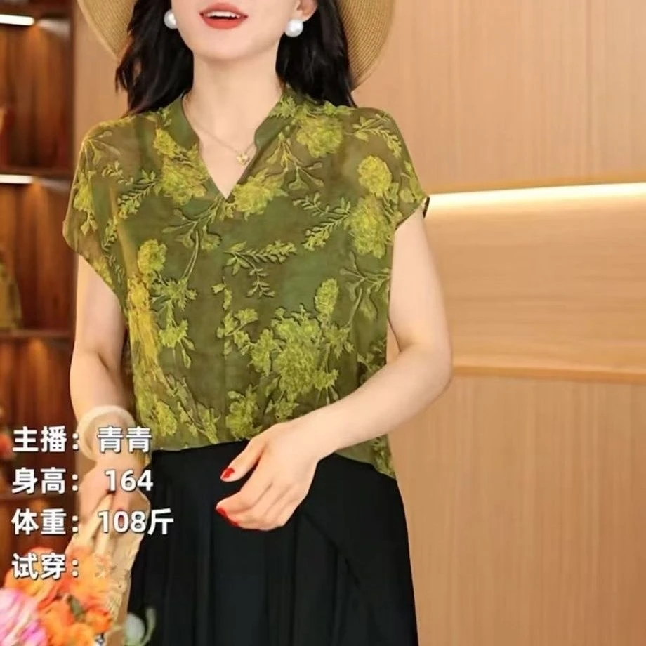 时尚爆款衬衫女2025夏季新款显瘦减龄短袖上衣洋气百搭小衫潮