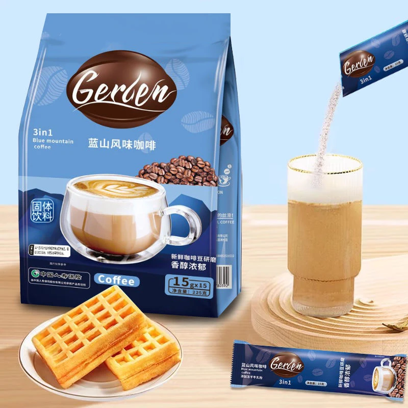 蓝山风味咖啡提神特浓三合一拿铁速溶咖啡粉条装正品新鲜牛乳学生