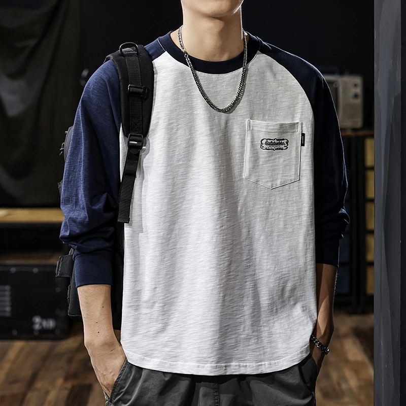 DIIIVERGOM轻奢痞帅美式重磅竹节棉长袖T恤男2025春季新款慵懒风