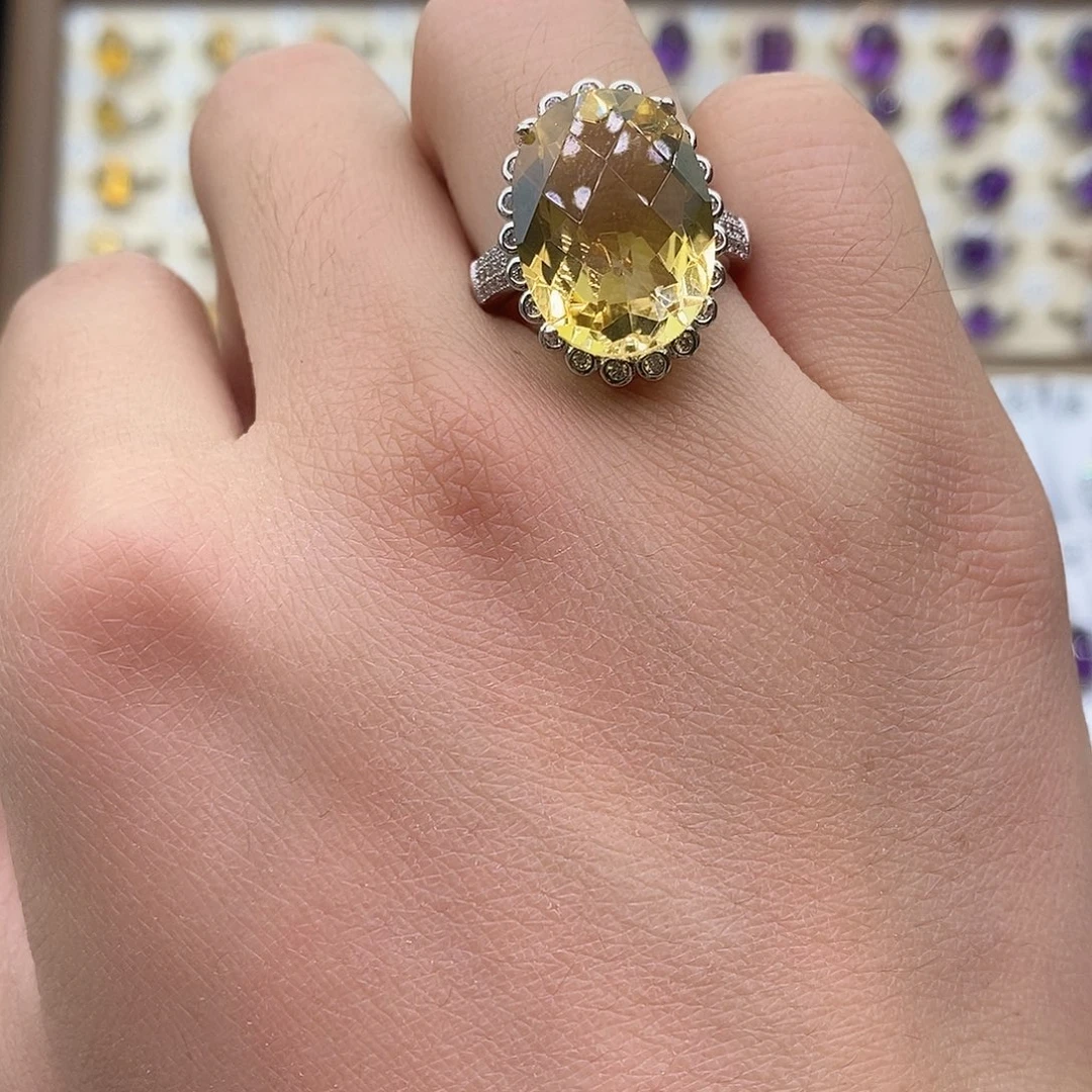 黄晶纯天然无优化黄水晶Q银S925镶嵌