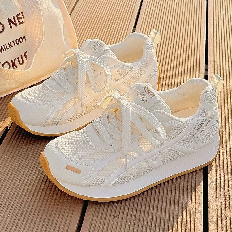 小白鞋女2025新款爆款夏季透气网面阿甘薄款休闲软底不累脚运动鞋