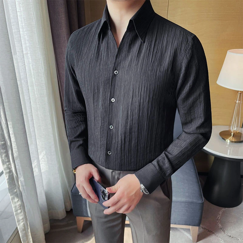 大尖领衬衫男款爆款2025新款春秋商务休闲时尚百搭高级感衬衣男