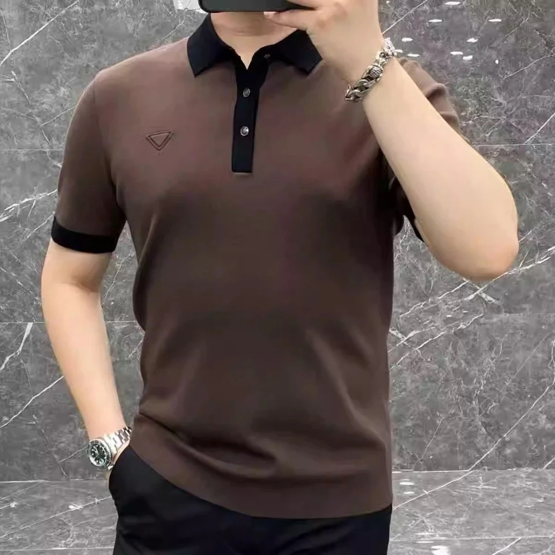 爆款夏季男士翻领t恤时尚百搭轻奢商务冰丝潮流个性polo衫短袖