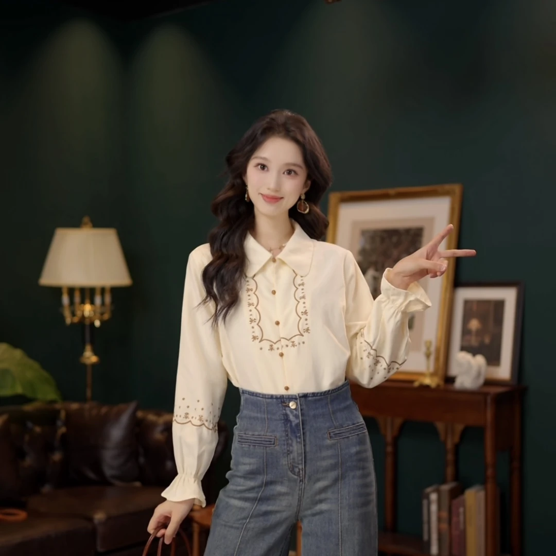 琦琦【自由极光】欧若风长袖衬衫女时尚休闲宽松上衣YE0708346