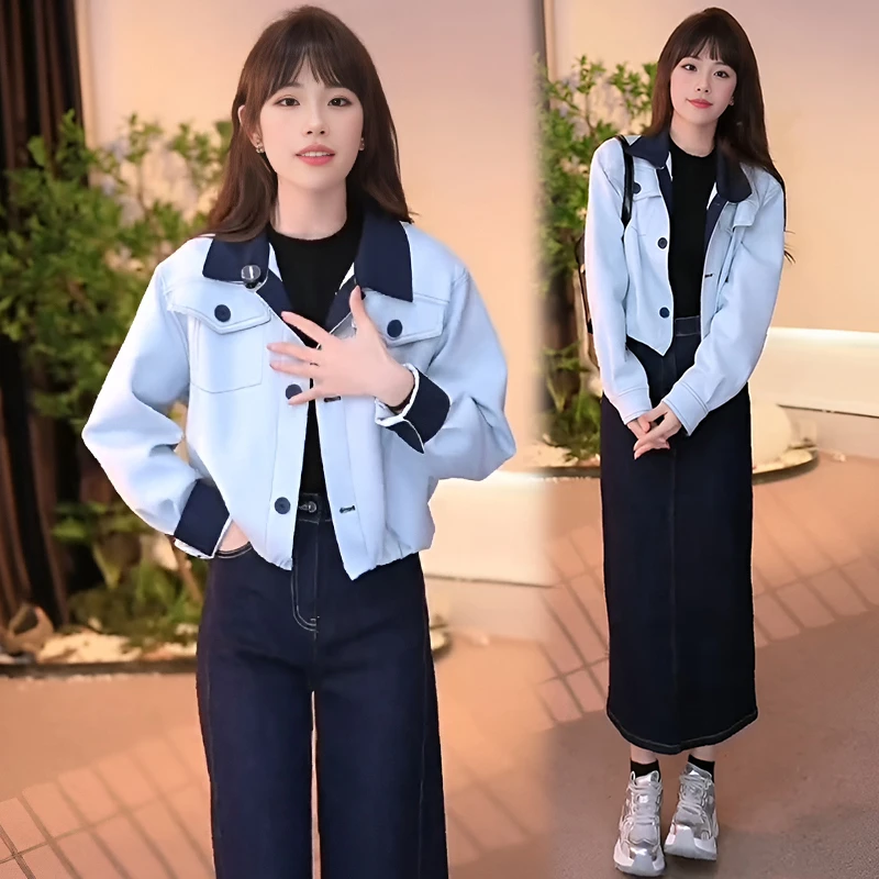 小个子韩版撞色拼接外套女2025春秋新款高级韩版短款韩版短款外套