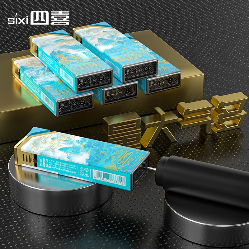 升级款金属外壳加厚防爆防风翻盖蓝焰直冲可充气打火机便携迷你