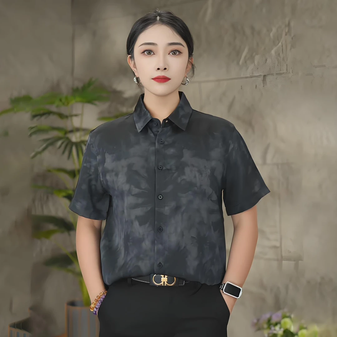 【香云纱】男士夏季中国风香云纱短袖时尚轻奢桑蚕丝衬衫百搭休闲