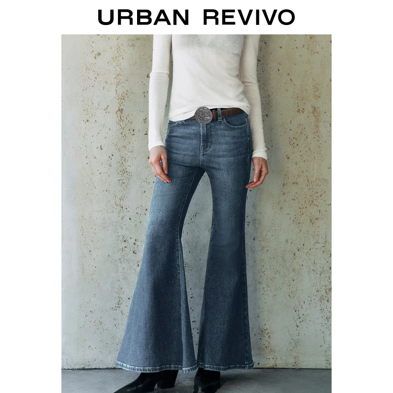 UR2025春季新款女装欧若风休闲百搭修身喇叭牛仔长裤UWH850018