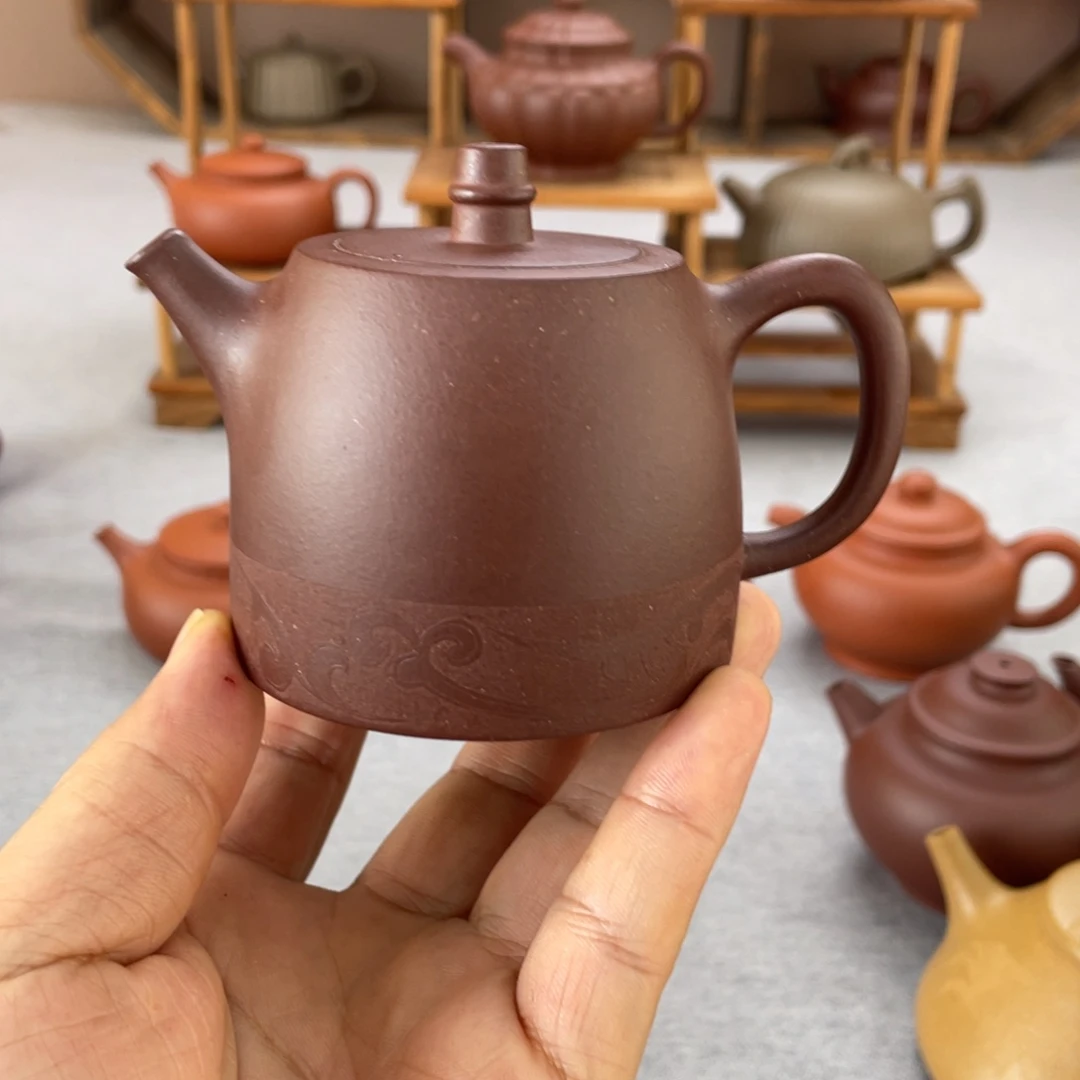 坤***儿紫砂茶壶紫泥刻字汉铎