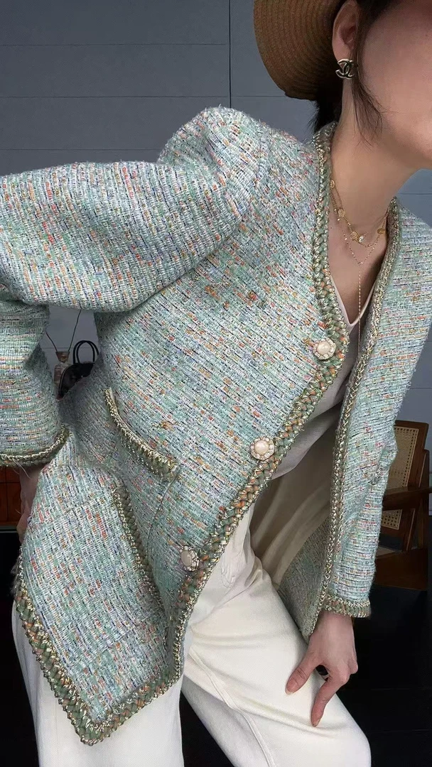 英国进口林顿原厂粗花呢小香风短款外套-6158