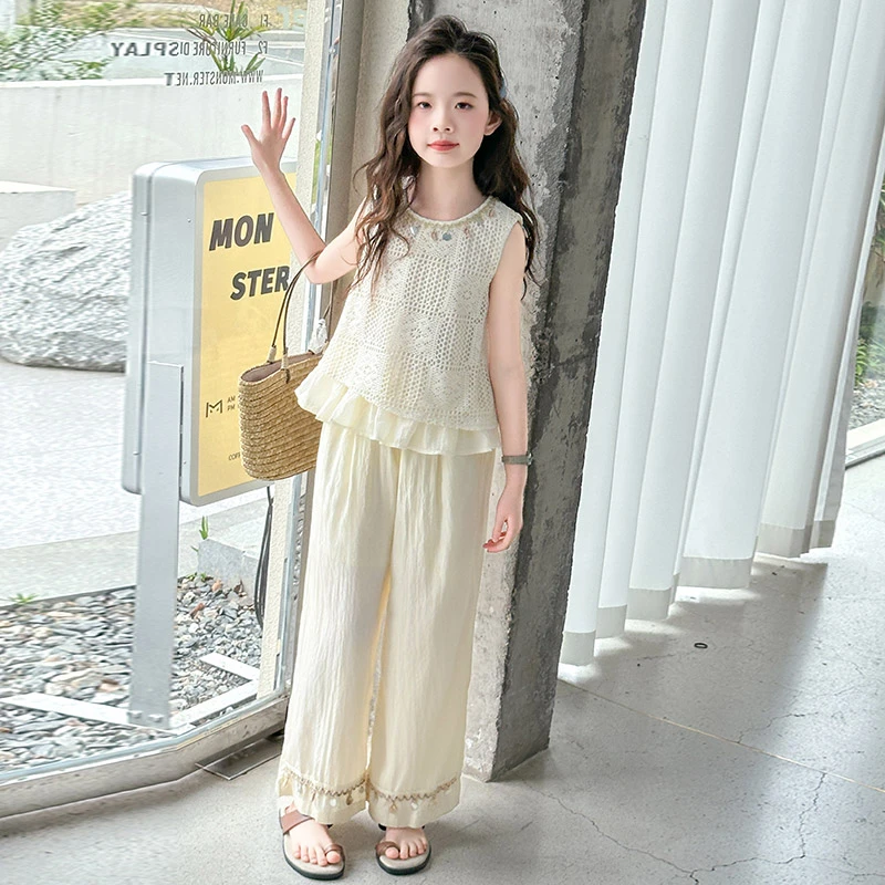 女童夏季波西米亚套装2025新款小女孩无袖上衣名族风阔腿裤两件套