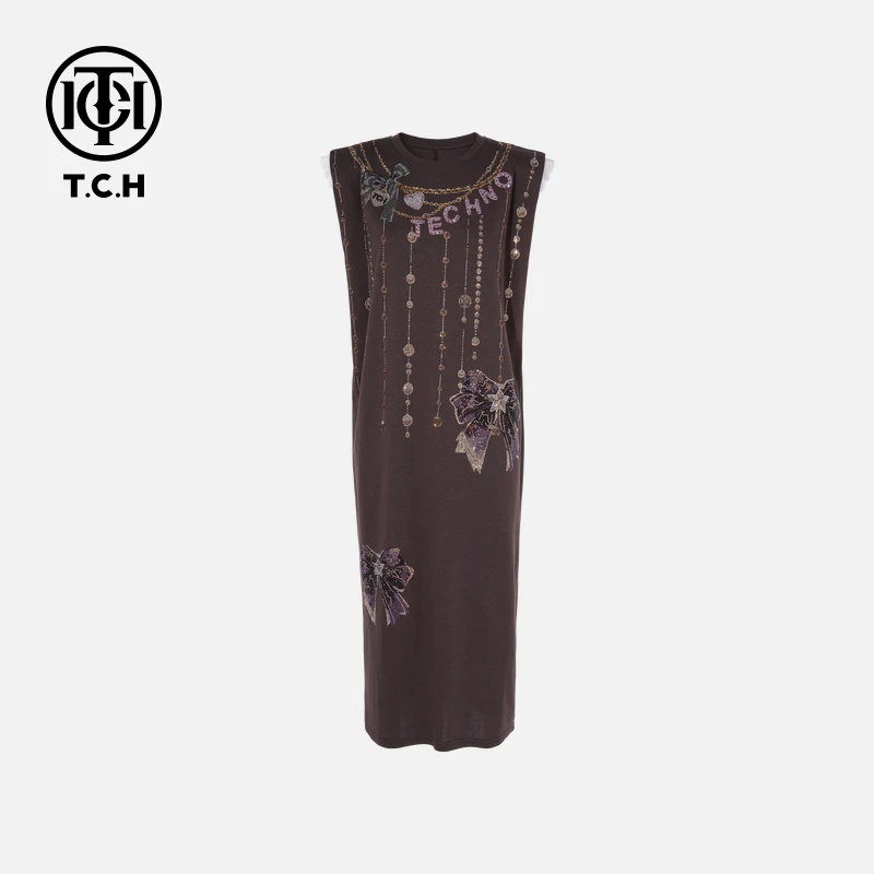 TCH私服烫钻工艺时尚休闲气质蝴蝶结连衣裙女T75B30E5180轻奢tch