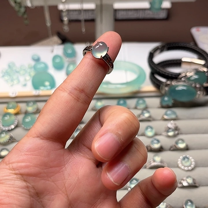 银S925镶嵌岫玉戒指