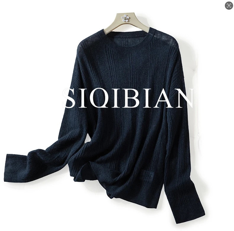 SIQIBIAN | 25早秋新品休闲百搭圆领抗条宽松毛衫-WA8F122