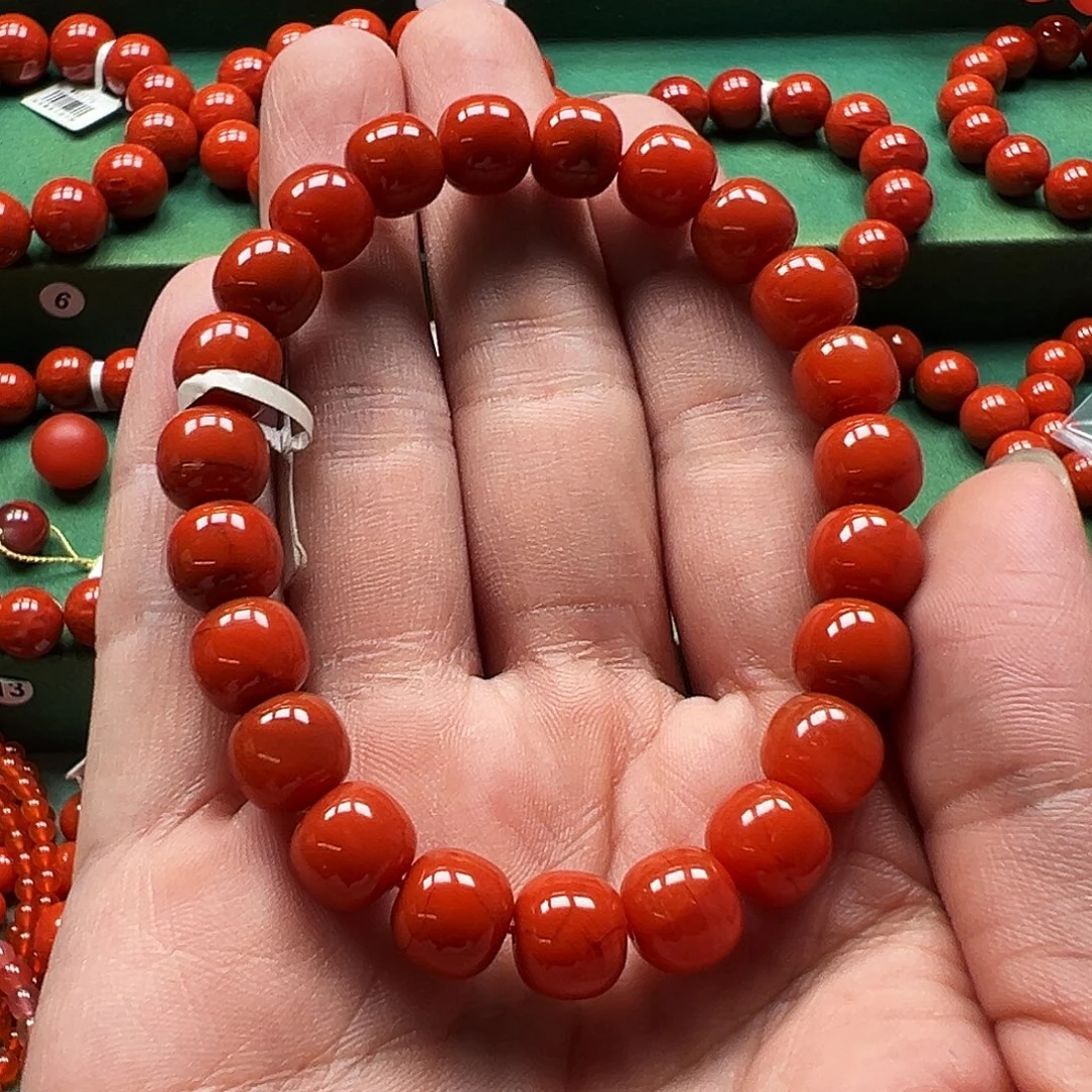 手链未镶嵌南红玛瑙川料9m老型柿子红