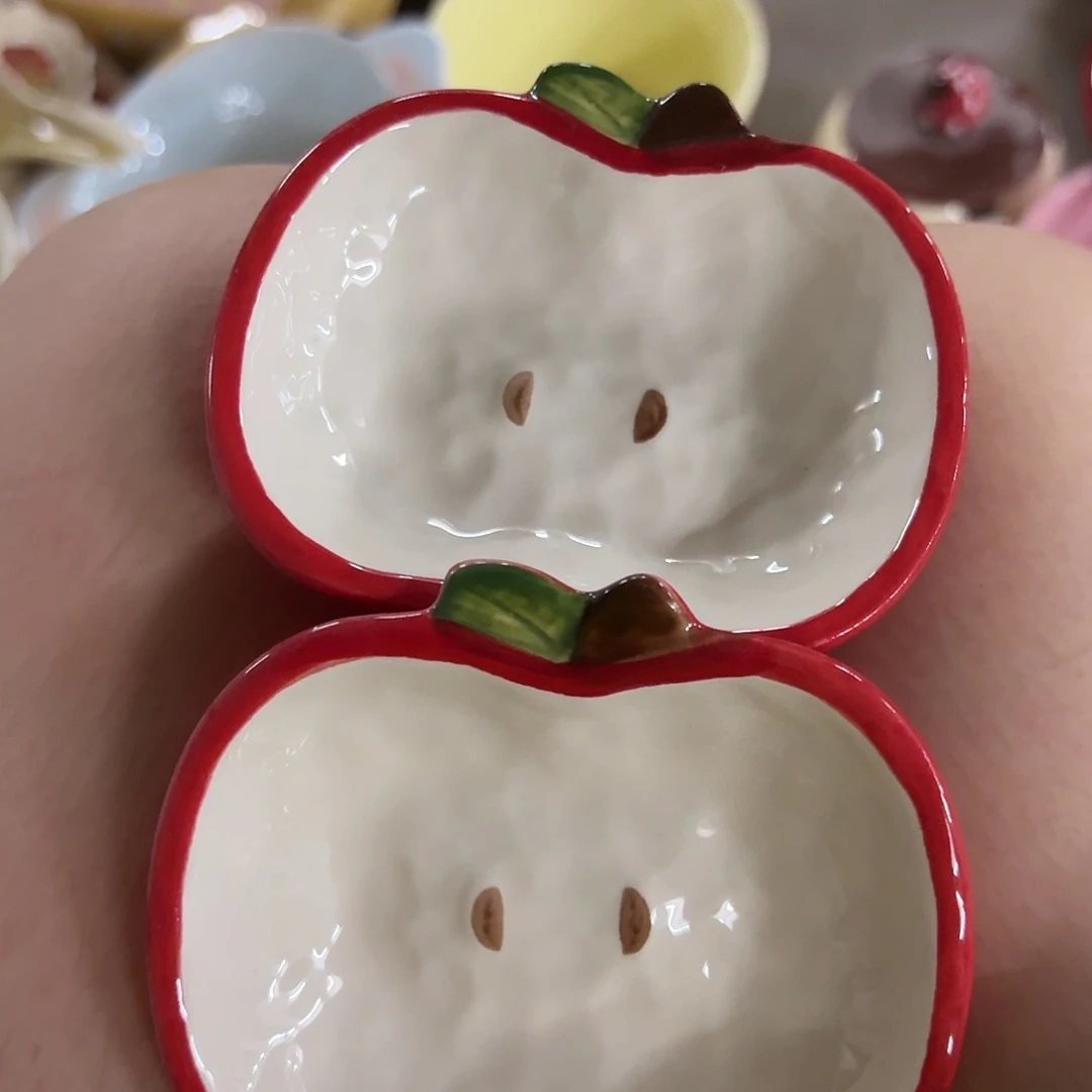 搪瓷微瑕苹果料碟两个