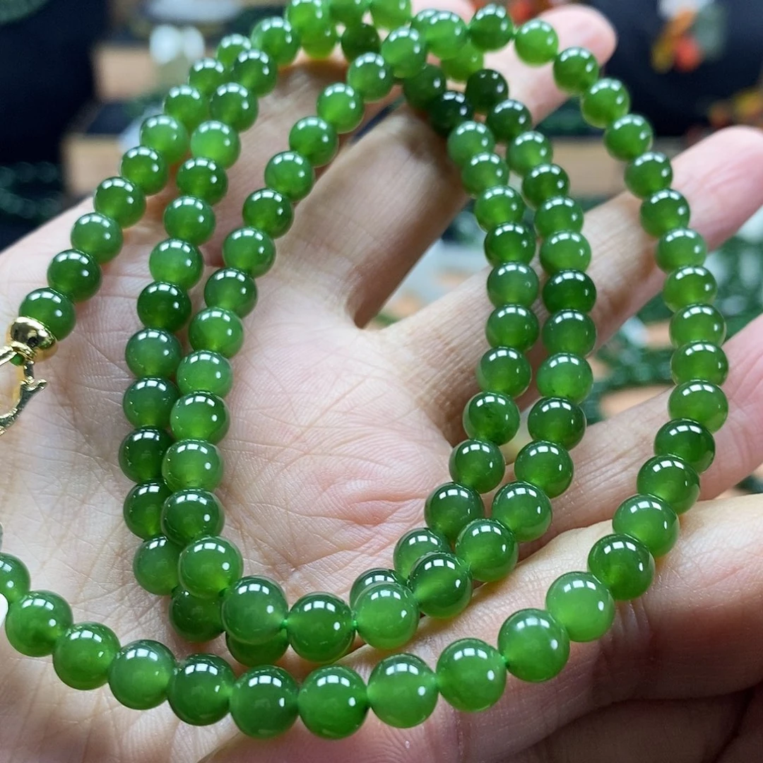 颈饰未镶嵌和田玉（碧玉）6mm菠菜