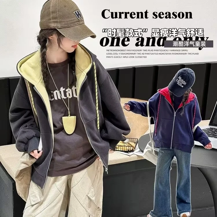 【实体店爆款】2025新款女大童春秋季韩系连帽卫衣开衫儿童休闲上衣