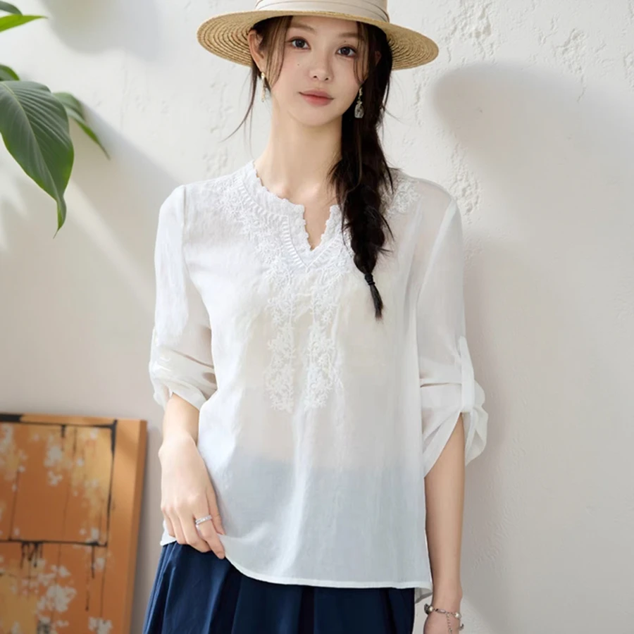 【朦胧美】清凉透气精美绣花减龄轻盈松弛感衬衫C250436