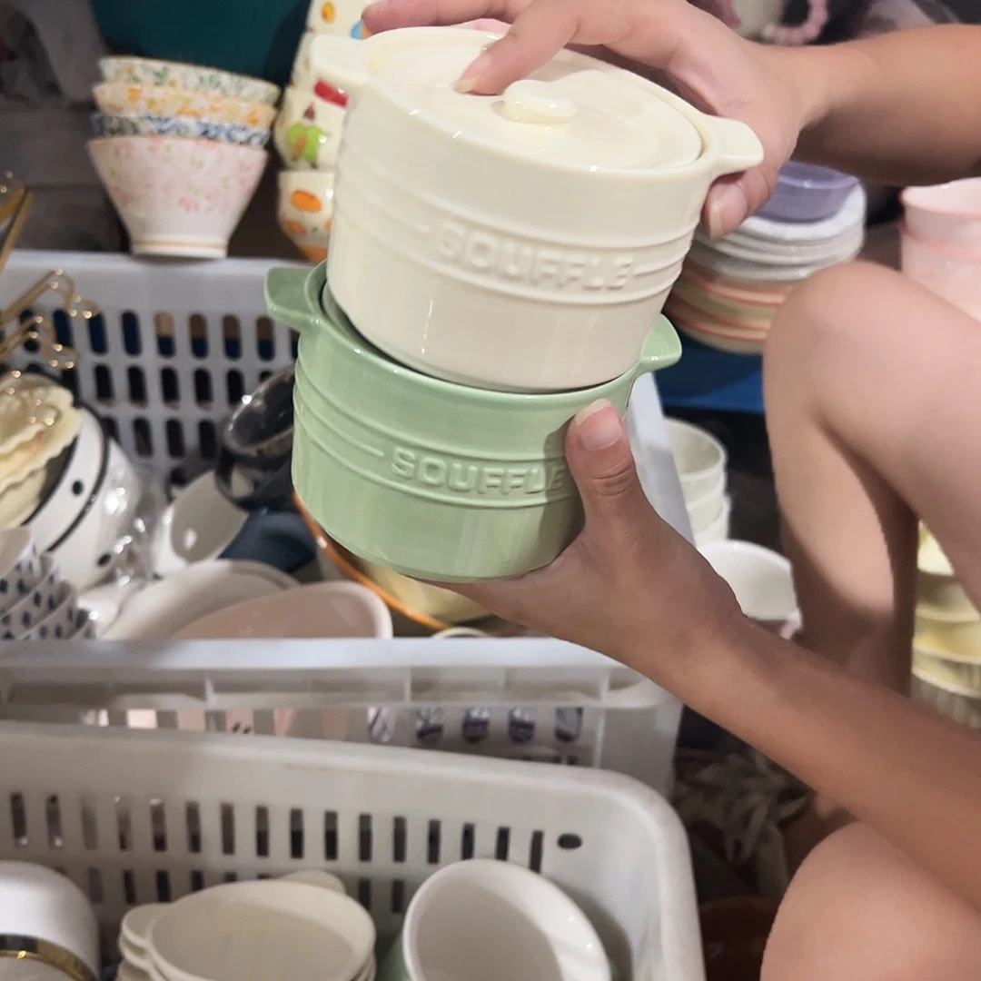 瓷片绿色黄色酷彩炖盅