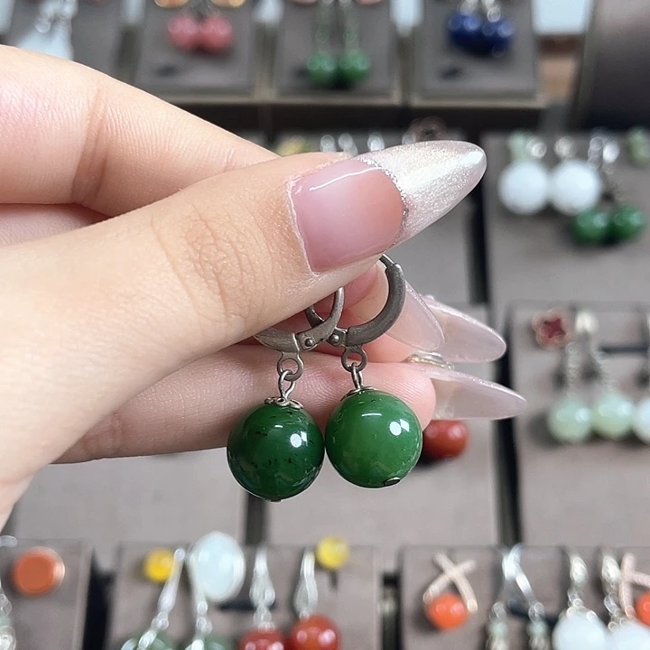 和田玉（碧玉）银S925镶嵌耳饰12左右耳扣
