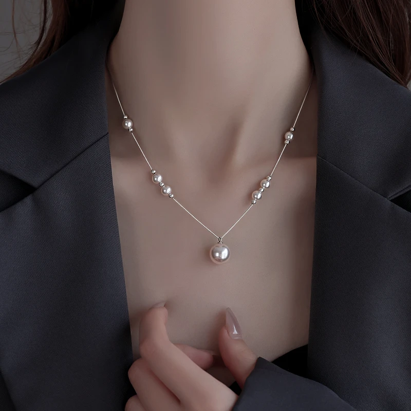 链子925银 925银施家珍珠项链女2025新款爆款锁骨链颈链配饰