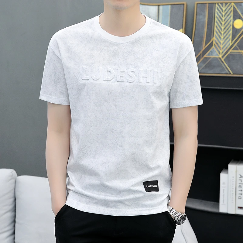 钢印凹凸字母短袖t恤男士青年夏季新款半袖打底衫简约个性休闲T恤