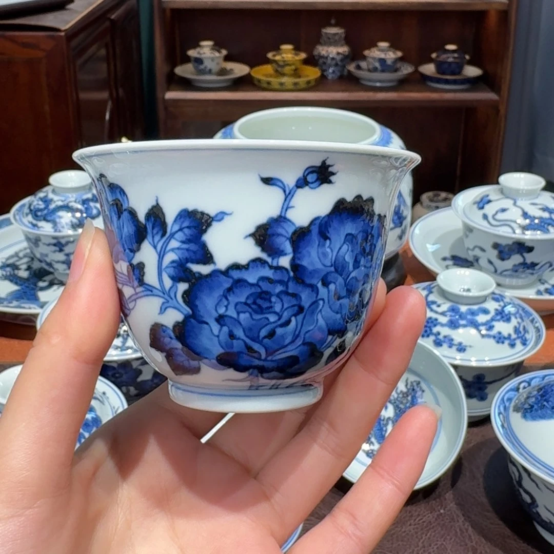 青花雯华堂手绘杯杯