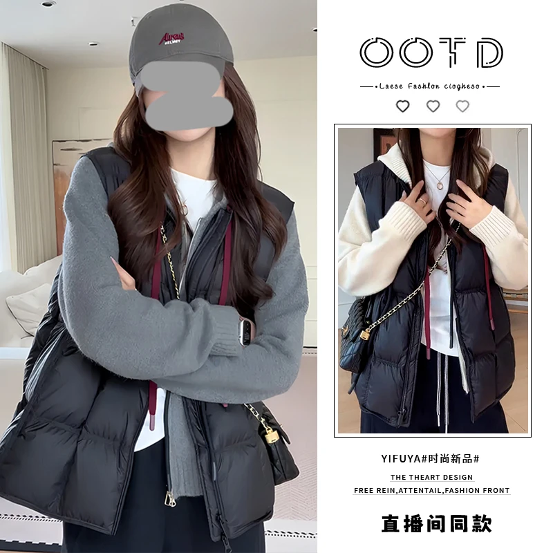 极简风时尚百搭拼接马夹女2025年秋冬新款小个子休闲拉链无袖上衣