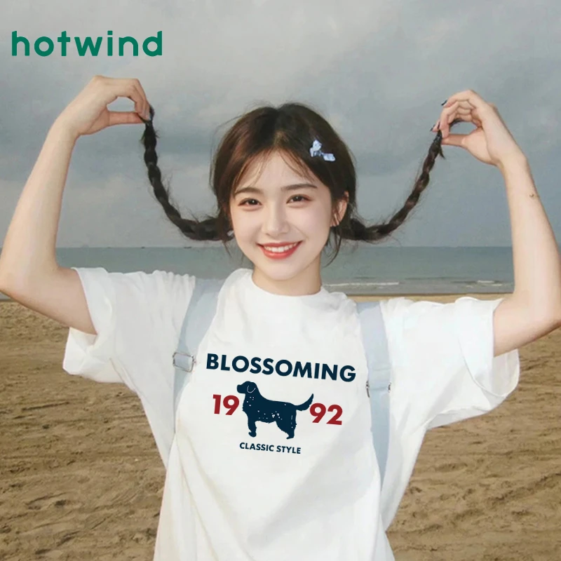 Hotwind/热风白色t恤女2025新款夏季美式潮流ins上衣学生宽松短袖